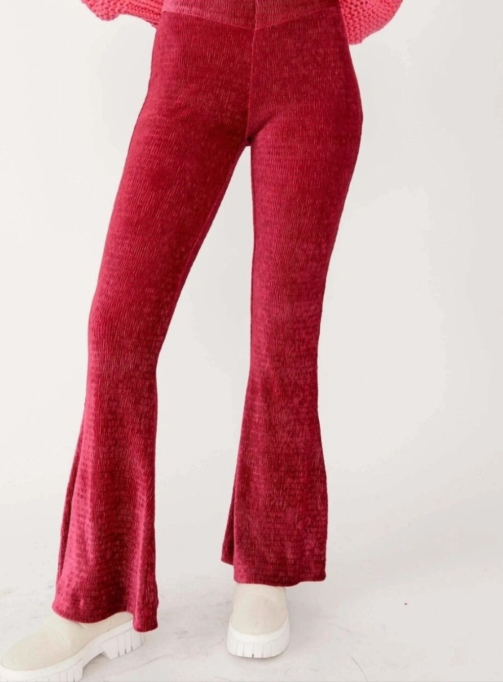 Free People So Charming Velvet Flare Pants Cranberry Pink Size L